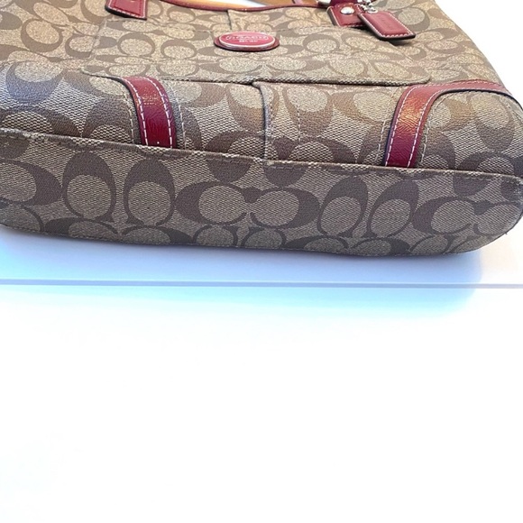 Coach Brown and Red Tote with Monogram Pattern and Heart Charm - Picture 4 of 9